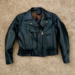 Black Leather Motorcycle Jacket and Over-pants Women's Size 12